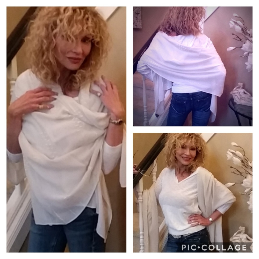 Gorgeous large white with embroidered scarf wrap
